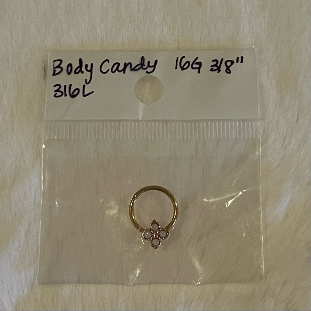 Rose Gold/ Faux Opal 316L 16G Clicker Hoop